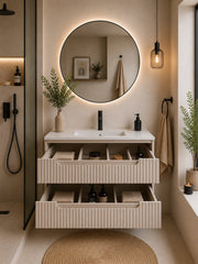 Meuble simple 80 cm avec vasque encastrée et 2 tiroirs Nova cachemire