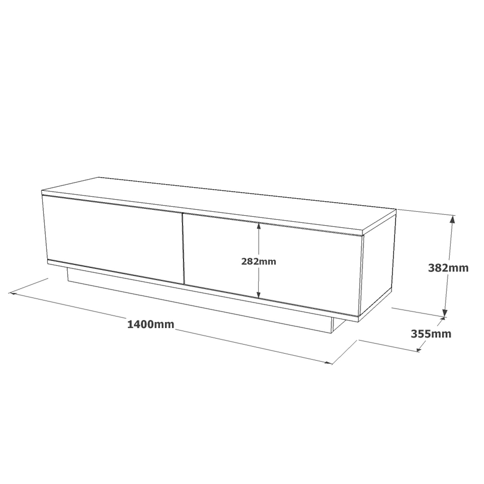 Blanc-Détail du rangement ouvert du meuble TV Celeste noir-parfait pour systèmes multimédia et accessoires