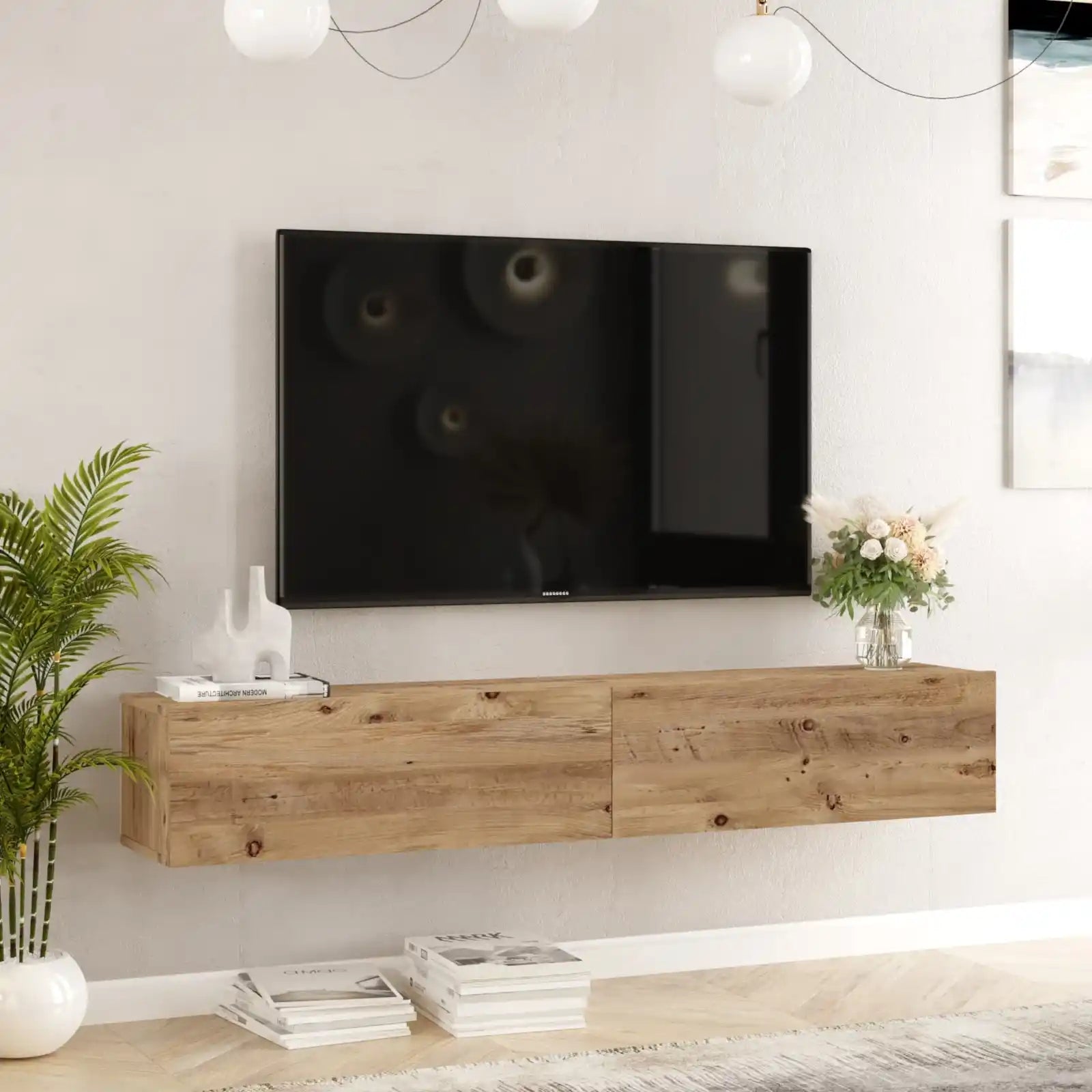 Meuble TV Suspendu ECLYPSE Bois Clair Design Moderne Rangement meuble-tv-suspendu-eclypse-bois-clair-design-moderne-rangement