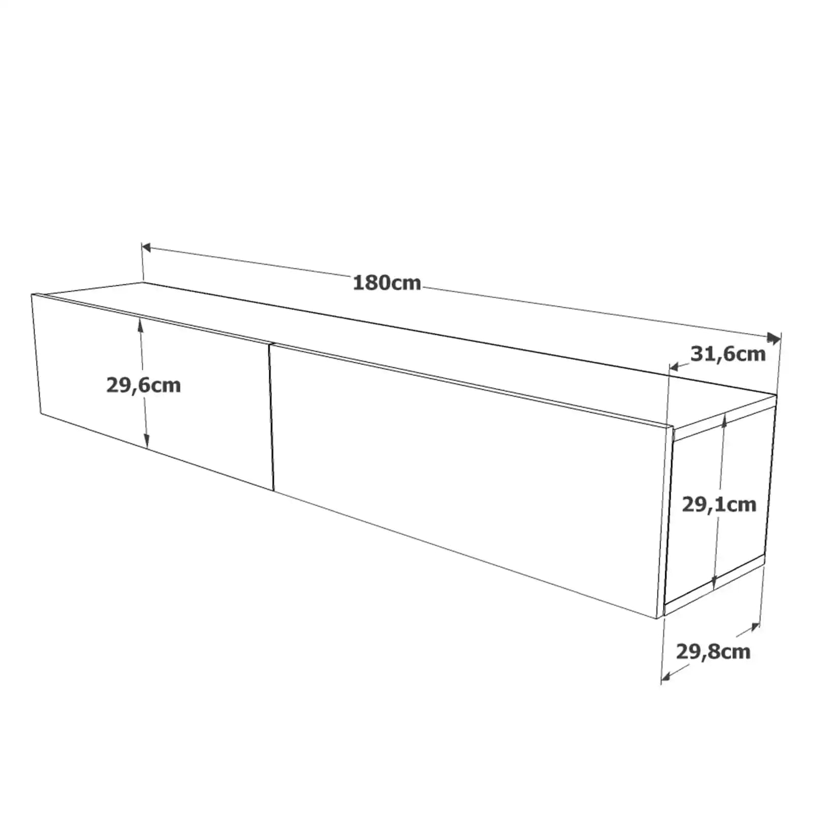Plan technique du meuble TV suspendu ECLYPSE avec dimensions détaillées