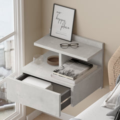 blanc gris-table-de-chevet-murale-ENIGMA-grisé-avec-décoration-LEBOMEUBLE