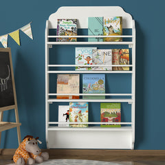 Bibliothèque Montessori blanche en bois pour enfants avec livres colorés