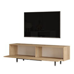 Design intérieur avec meuble TV 'ORION' de LeBoMeuble, alliance de bois naturel et acier noir