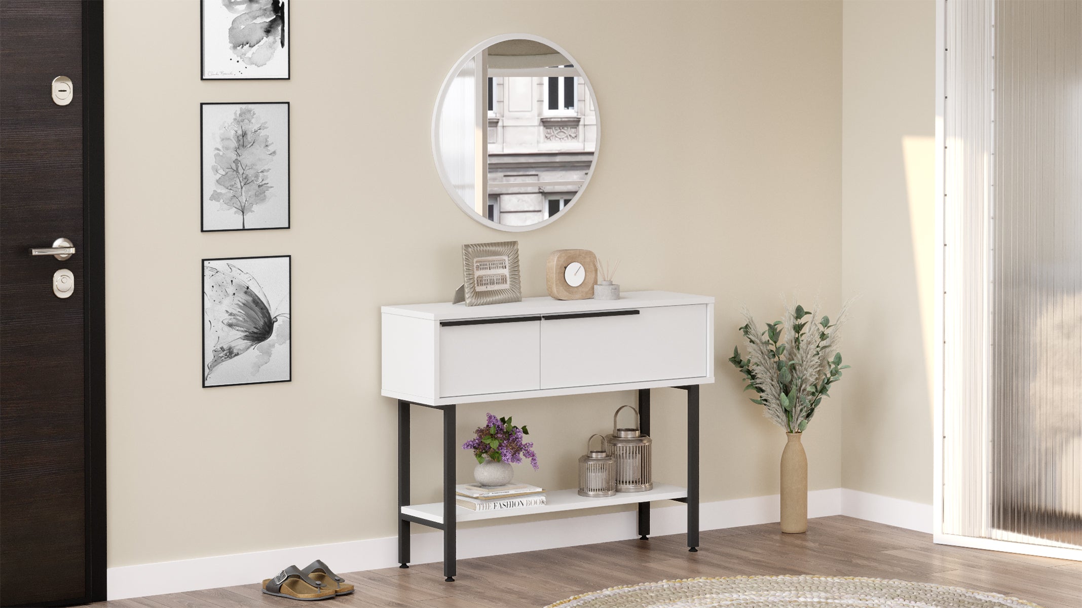Bois blanc-Élégance et simplicité de la console 'CYRIUS' avec miroir- idéale pour tout intérieur - LeBoMeuble