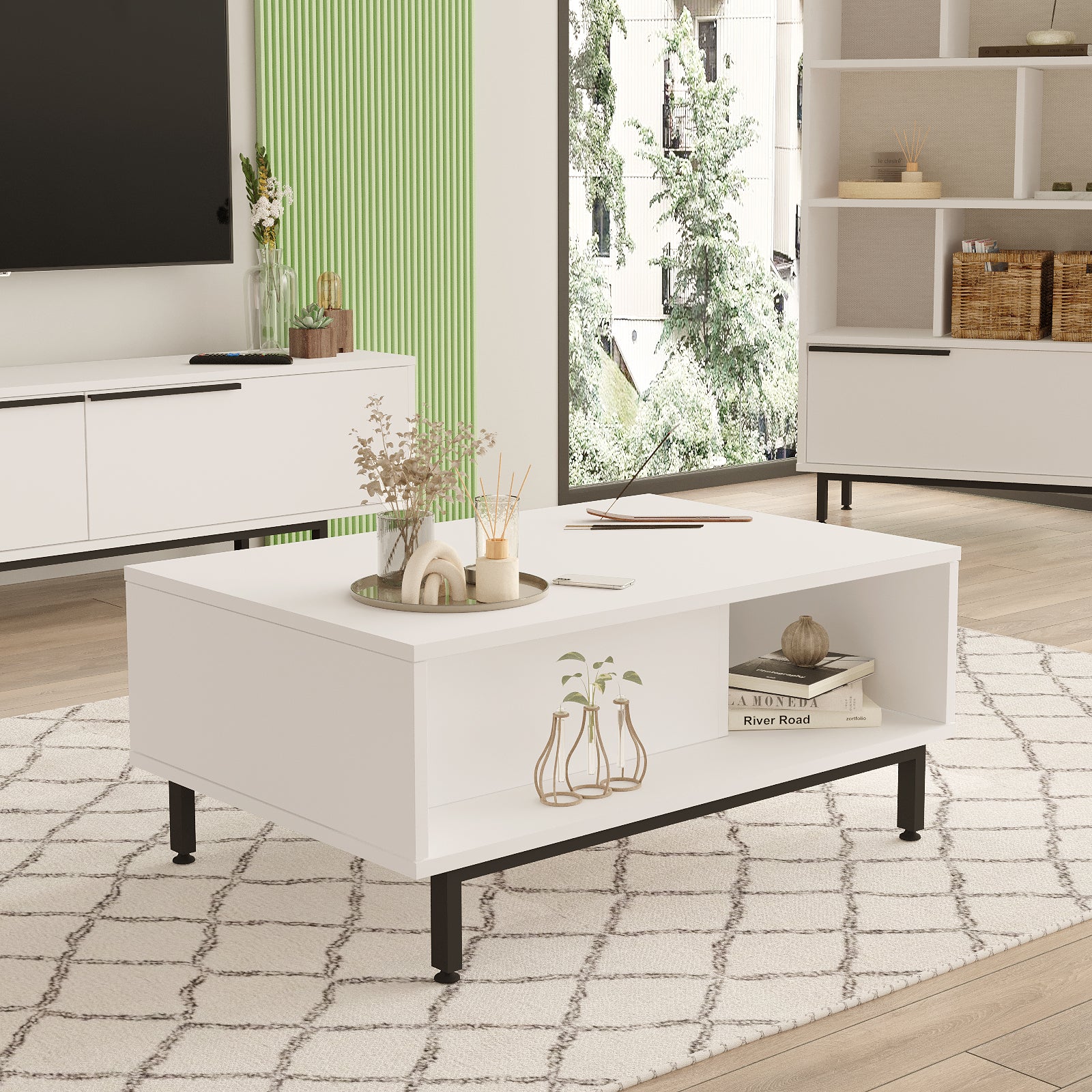 Bois blanc-Design moderne de la table basse VEGA avec décoration élégante