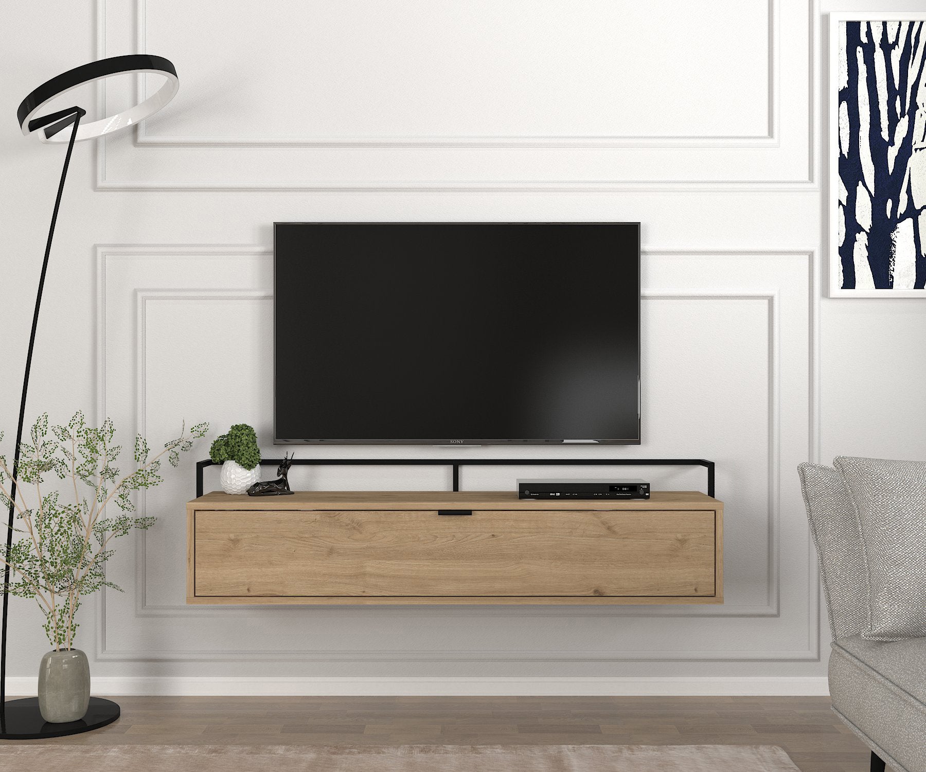 Meuble TV suspendu design Penta en bois 140cm style moderne LeBoMeuble