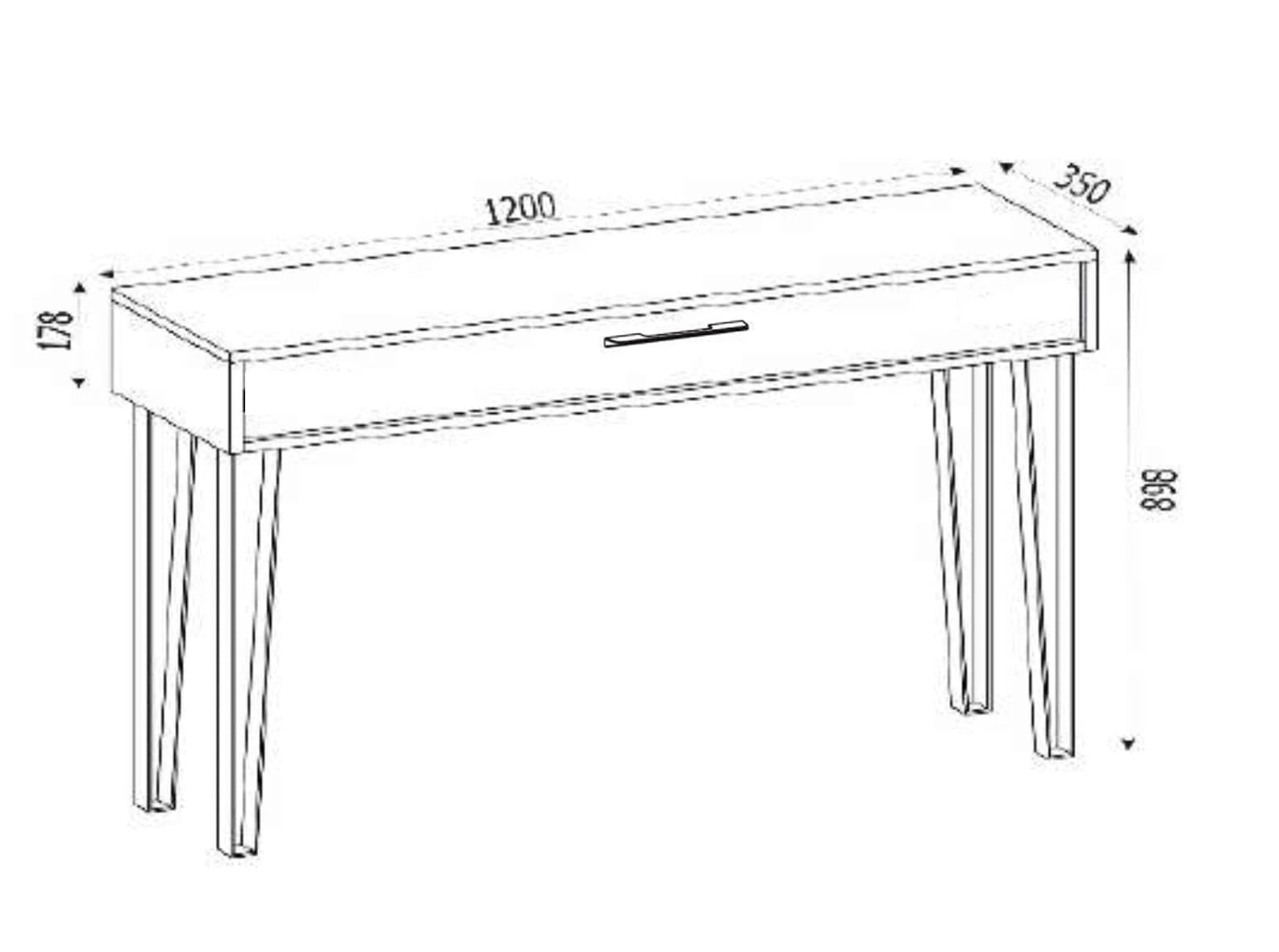 Dimensions console PRAGUE bois – plan technique 100x40x78 cm