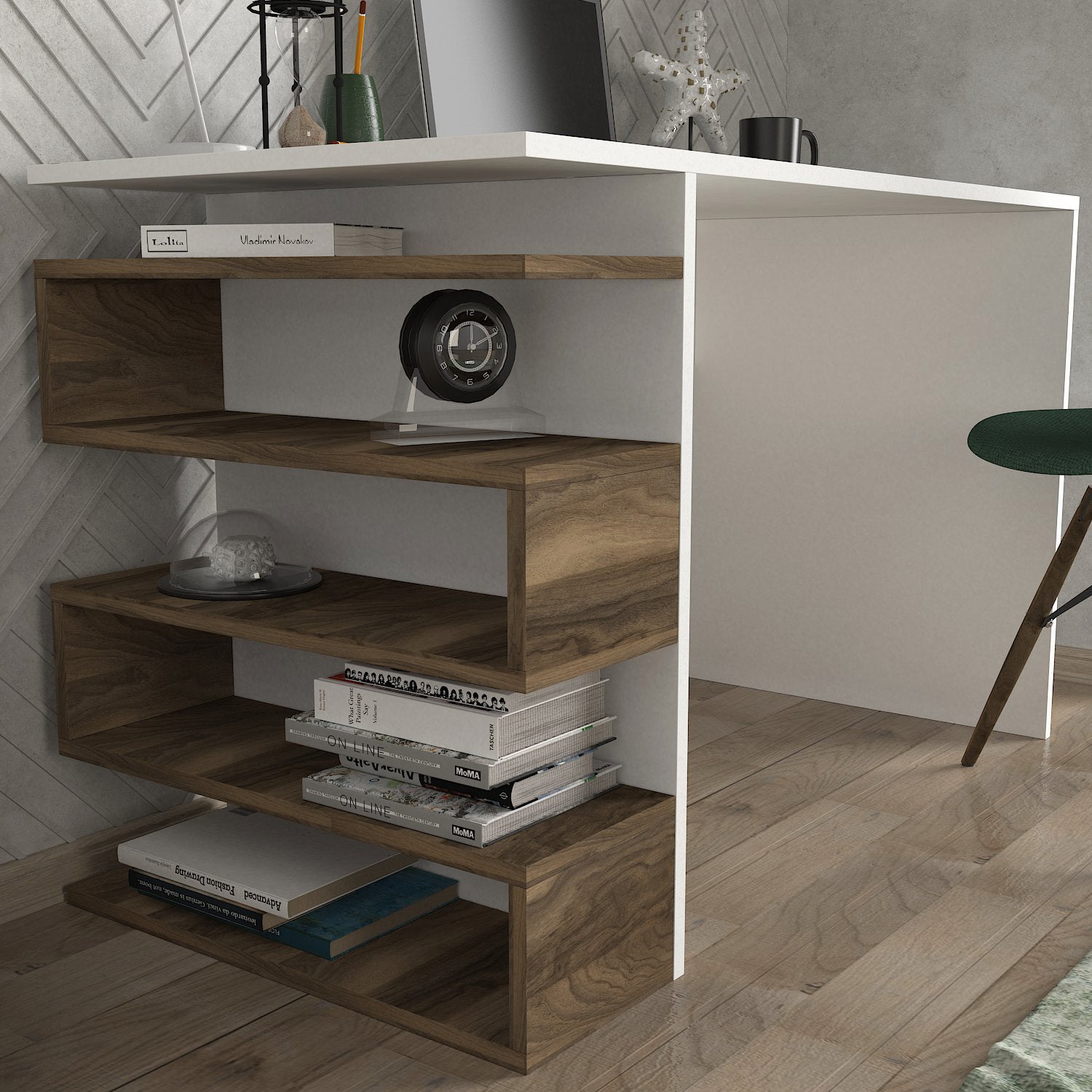 Blanc et bois-bureau design et elegant