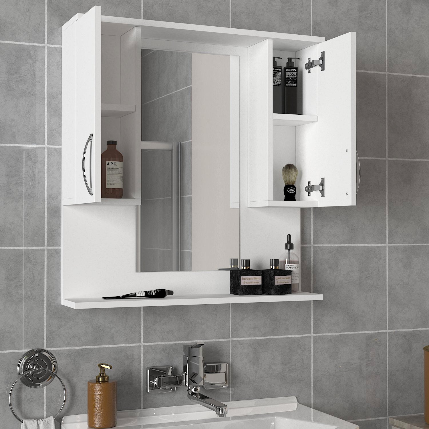Meuble MirroSpace ouvert avec miroir pour salle de bain moderne - LeBoMeuble