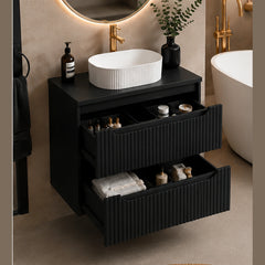 Meuble simple 60 cm avec vasque à poser et 2 tiroirs  Nova noir