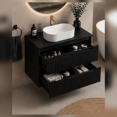 Meuble simple 80 cm avec vasque à poser et 2 tiroirs Nova noir
