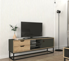 Vue angulaire Atlanta Essence meuble TV avec finition bois - LeBoMeuble