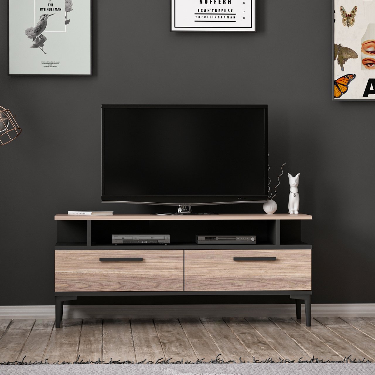 Meuble TV 'SEATLE' moderne leBoMeuble avec structure en métal noir et finition boisée