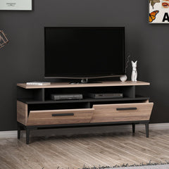 Design élégant du meuble TV 'SEATLE' leBoMeuble avec finition bois naturel et pieds métalliques