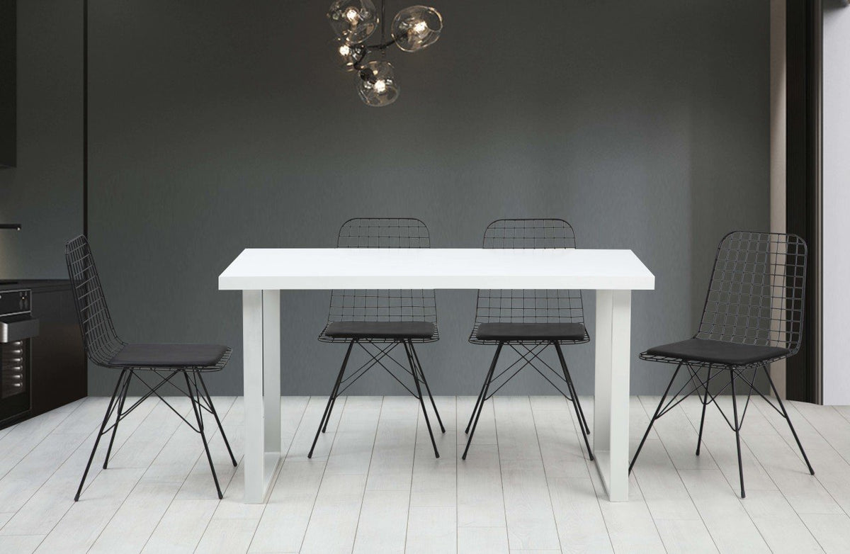 Table à manger moderne 'MEMPHIS' leBoMeuble avec plateau épais blanc et pieds en U